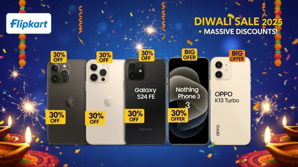 Big discounts on top smartphones during Flipkart Diwali Sale 2025 including iPhone 16 and OPPO K13 Turbo
