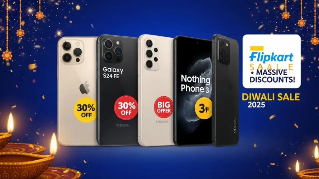 Flipkart Diwali Sale 2025 featuring huge discounts on iPhone 16, Samsung Galaxy S24 FE, Nothing Phone 3, and OPPO K13 Turbo smartphones