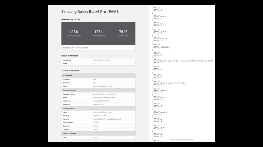 Samsung Galaxy Book 6 Pro Geekbench Score