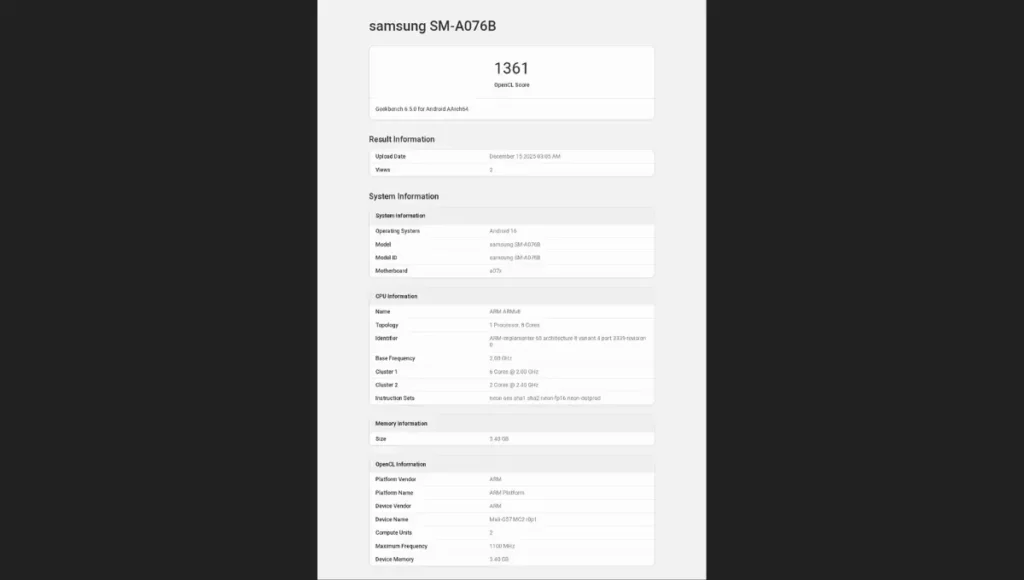 Galaxy A07 5G Spotted on Geekbench