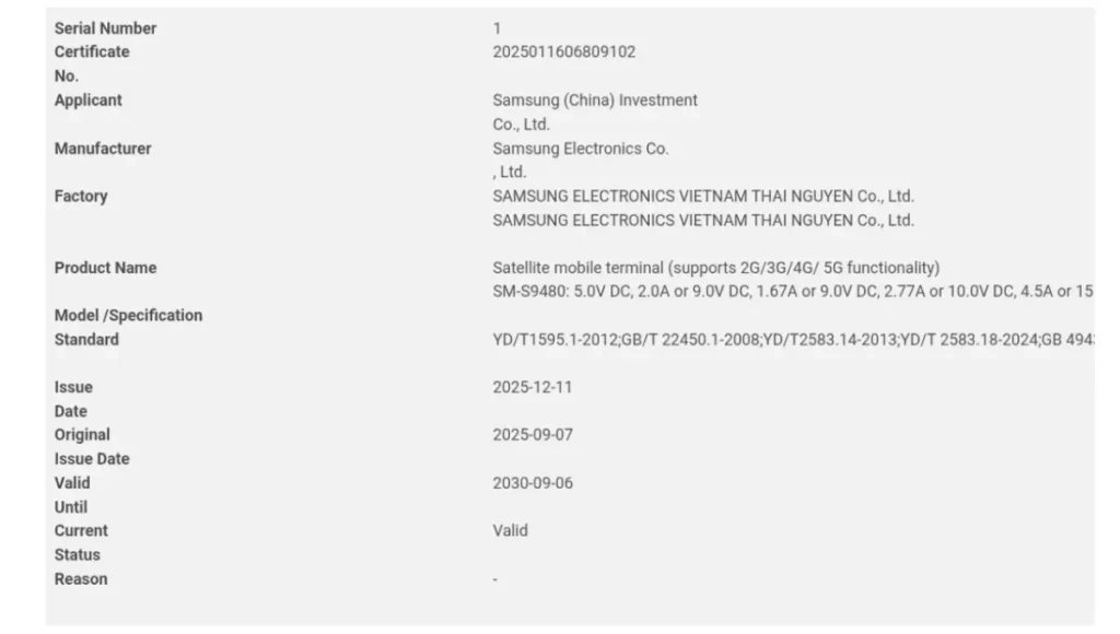 Galaxy S26 Ultra 3C Certification