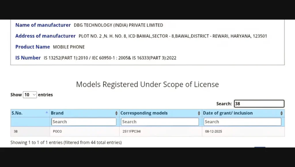 Poco X8 Pro Bis Certification